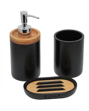 JGO. BAÑO x3 NEGRO Y BAMBU –  POLYRESINA